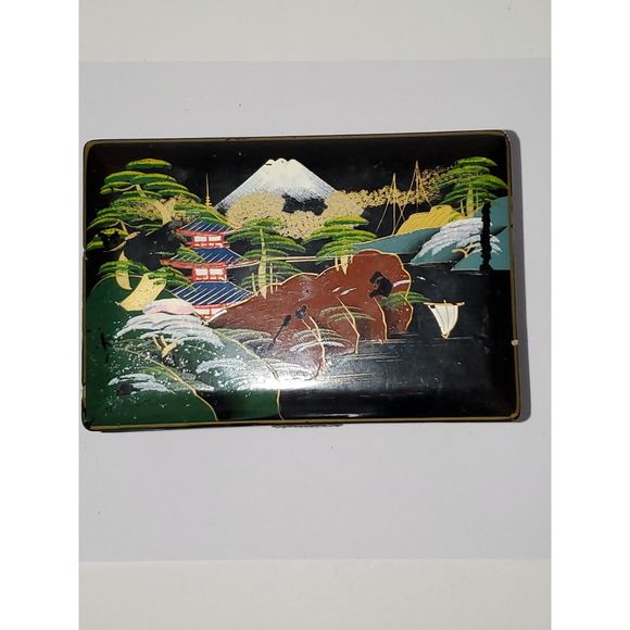 Far East Oriental Musical Jewelry Box Hand Painted Laquered Wood Vintage As-Is - Picture 3 of 16